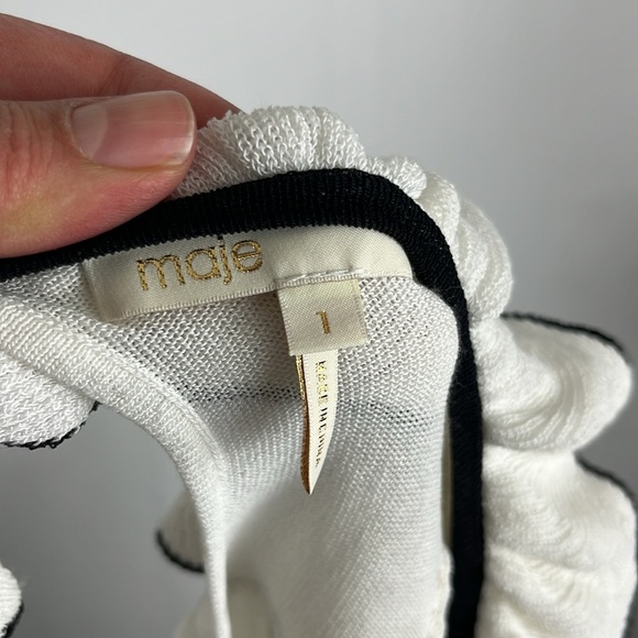 Maje Cream and Black Ruffled Coquette Girl Blouse - Picture 9 of 12